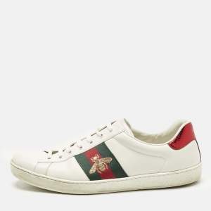 Gucci White Leather Bee Embroidered Ace Low Top Sneakers Size 44