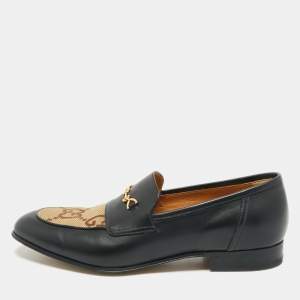 Gucci Brown/Black Leather and Macro GG Canvas Jakarta Loafers Size 41.5