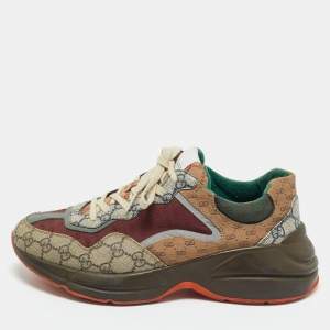 Pre Owned Gucci Multicolor GG Supreme Canvas and Leather Rhyton Sneakers Size 42