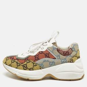 Pre Owned Gucci Multicolor GG Canvas and Leather Rhyton Sneakers Size 39