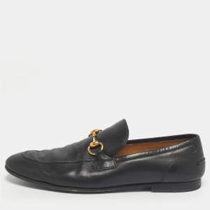 Pre Owned Gucci Jordaan Black Leather Horsebit Loafers Size 42.5