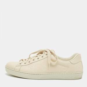 Pre Owned Gucci Cream Perforated Leather Lace Up Sneakers Size 45.5