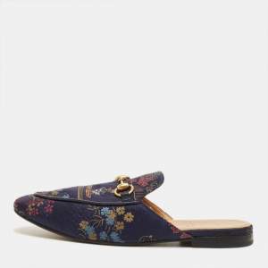 Pre Owned Gucci Multicolor Brocade Satin Princetown Mules Size 40
