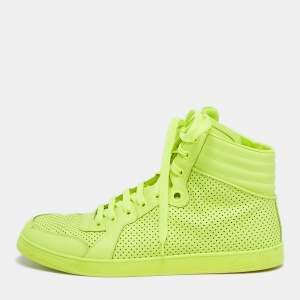 Pre Owned Gucci Green Perforated Leather Leather High Top Sneakers Size 44