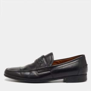 Pre Owned Gucci Black Leather Horsebit Embossed Slip On Loafers Size 40.5