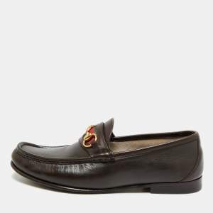 مملوكة مسبقًا Gucci Horsebit Web Size 42.5 Dark Brown Leather Loafers