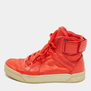 مملوكة مسبقًا حذاء رياضي غوتشي قماش نايلون وجلد أحمر غوتشيسيما عالي المقطع مقاس 43.5