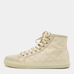 Pre Owned Gucci Size 42.5 Beige GG Canvas and Leather High Top Sneakers