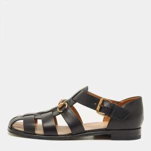 Pre Owned Gucci Horsebit Size 40.5 Black Leather Flat Sandals