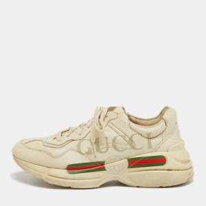 مملوكة مسبقًا Gucci Rhyton Size 42 Cream Leather Lace Up Sneakers