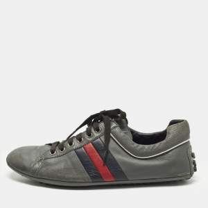 مملوكة مسبقًا Gucci GG Web Size 43 Grey Leather Driver Low Top Sneakers