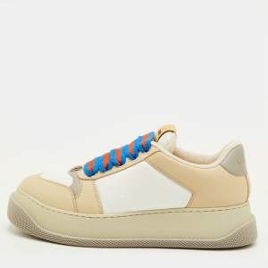 Pre Owned Gucci Screener Size 41.5 Cream/White Canvas and Nubuck Leather Low Top Sneakers