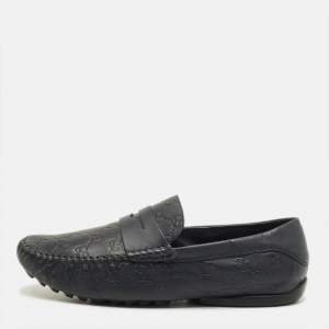 Pre Owned حذاء لوفرز غوتشي جي جي مارمونت ويب درايفر سليب أون جلد أزرق كحلي مقاس 40