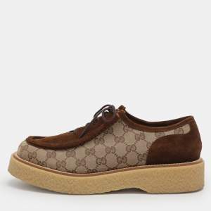Pre Owned Gucci Menen Size 43.5 Brown GG Canvas and Suede Derby Shoe