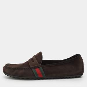 مملوكة مسبقًا Gucci Web Size 42 Brown Suede Penny Loafers