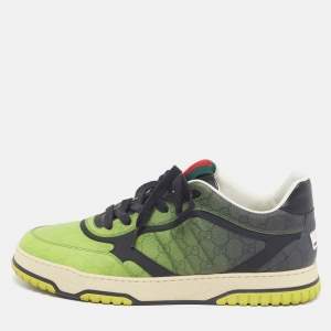 مملوكة مسبقًا Gucci Re-Web Size 45 Black/Neon Green Coated GG Canvas and Leather Low Top Sneakers