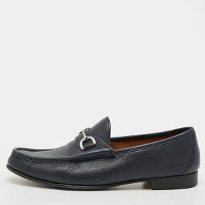 مملوكة مسبقًا Gucci Horsebit Size 45 Navy Blue Leather Loafers