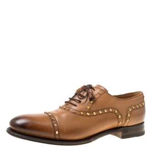 Gucci Brown Leather Studded Lace Up Oxfords 40.5