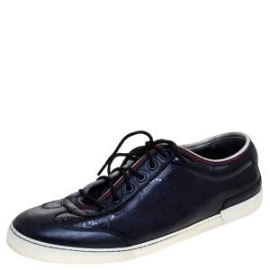 Gucci Metallic Blue GG Supreme Canvas And Leather Barcelona Low Top Sneakers Size 42.5