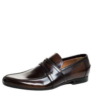 Gucci Two Tone Brown/Dark Brown Leather Penny Loafers Size 39.5