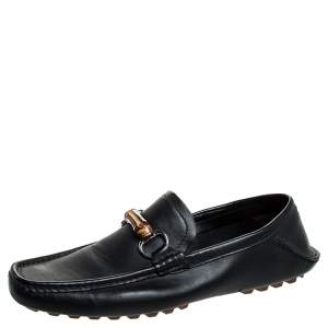 Gucci Black Leather Bamboo Horsebit Collapsible Heel Loafer Size 40