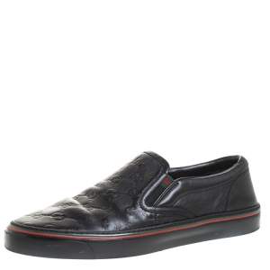 Gucci Black Guccissima Leather Slip On Sneakers Size 40.5