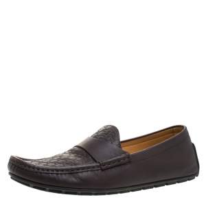 Gucci Dark Brown Micro Guccissima Leather Slip On Loafers Size 44