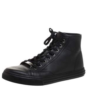 Gucci Black Leather High Top Sneakers Size 42