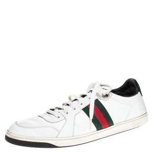 Gucci White Leather And Black Patent Web Detail Low Top Sneakers Size 45