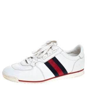 Gucci White GG Leather Web Coda Low Top Sneakers Size 41.5