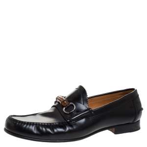 Gucci Black Leather Bamboo Horsebit Loafer Size 45