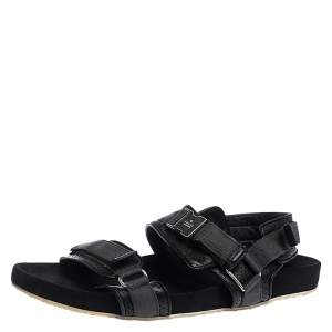 Gucci Black Leather And Canvas Velcro Slingback Sandals Size 45.5