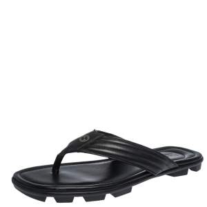 Gucci Black Leather GG Logo Thong Flat Sandals Size 42.5