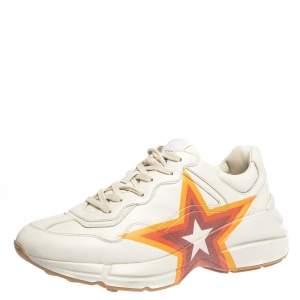 Gucci White Leather Rhyton Logo Lace Sneakers Size 41