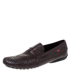 Gucci Brown Guccissima Leather Penny Loafers Size 45