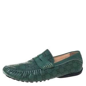 Gucci Green Guccissima Leather Penny Loafers Size 45