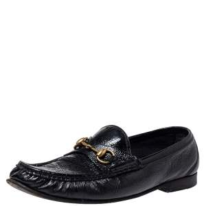 Gucci Black Patent Leather Horsebit Slip On Loafers Size 42.5
