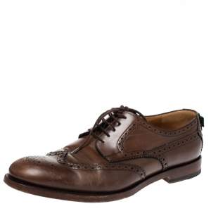 Gucci Brown Brogue Leather Lace Up Derby Size 45