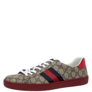 Gucci Red/Beige GG Supreme Canvas Ace Low Top Sneakers Size 45