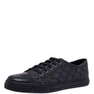 Gucci Black/Navy Blue Leather And GG Canvas 'California' Low Top Sneakers Size 44.5
