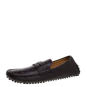 Gucci Brown Diamante Leather Driver Loafers Size 43