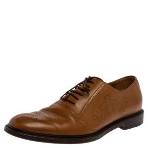 Pre Owned Gucci Tan Bee Brogue Detail Leather Lace Up Oxford Size 44