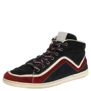Gucci Tricolor Suede Leather Zig Zag High Top Sneakers Size 44.5