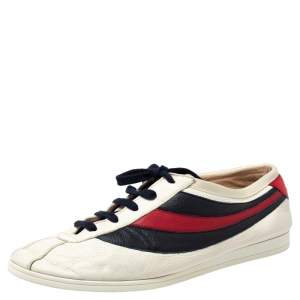 مملوكة مسبقًا Gucci White Leather Falacer Web Low Top Sneakers Size 43