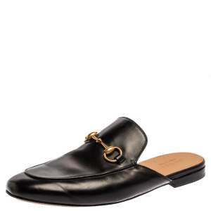 Pre Owned حذاء سلايد مفتوح غوتشي برينستاون هورسبيت جلد أسود مقاس 43