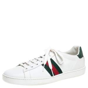 Gucci White Leather Ace Web Detail Low Top Sneakers Size 40