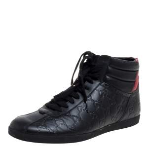 مملوكة مسبقًا Gucci Black/Red Guccissima Leather High-Top Sneakers Size 41