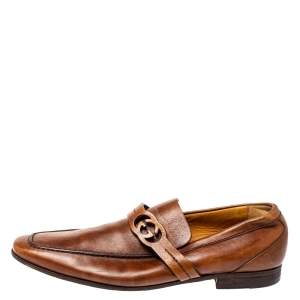 Gucci Brown Leather GG Logo Loafer Size 41.5