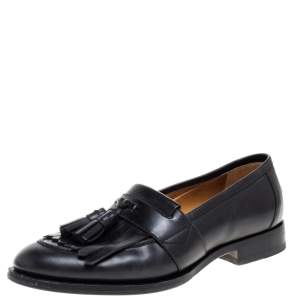 Gucci Black Leather Tassel Slip On Loafers Size 42 