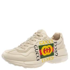 Gucci Mystic White Leather Gucci Square Logo Rhyton Low Top Sneakers Size 43